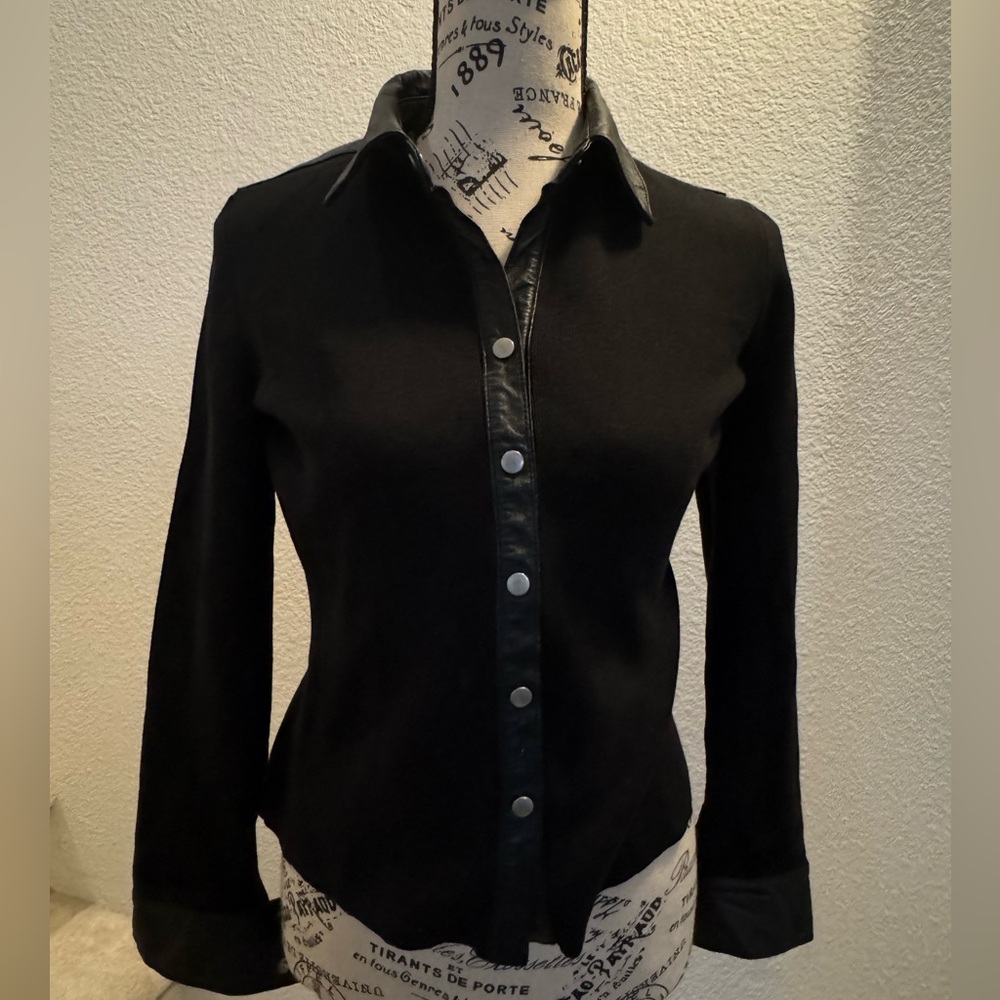 Cable & Gauge Black Leather/Silk Cardigan S